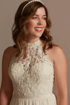 High Neck Illusion Chiffon Wedding Dress -Floral Applique Dresses Shop WG4032 IVORY DBSTU PROD12 75