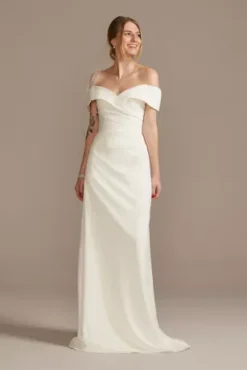 Crepe Off-the-Shoulder Sheath Wedding Dress