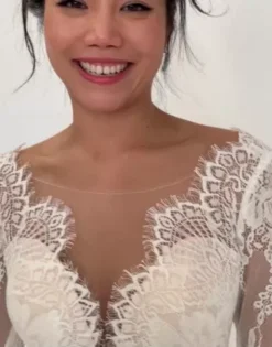 Long Sleeve Plunge Lace Chiffon Wedding Dress -Floral Applique Dresses Shop WG4035 PDP