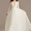 Long Sleeve Plunge Lace Chiffon Wedding Dress