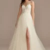 Sheer Boned Bodice Spaghetti Strap Wedding Dress
