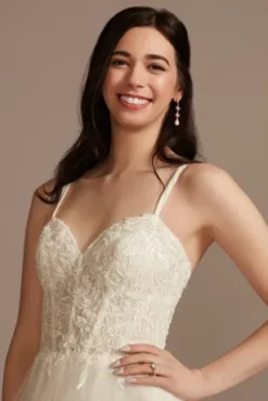 Sheer Boned Bodice Spaghetti Strap Wedding Dress -Floral Applique Dresses Shop WG4036 IVORY DBSTU PROD3 078