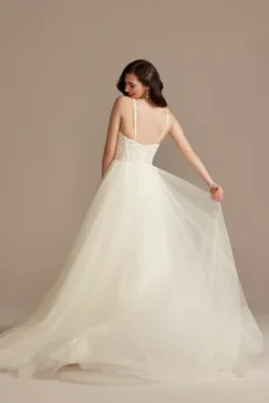 Sheer Boned Bodice Spaghetti Strap Wedding Dress -Floral Applique Dresses Shop WG4036 IVORY DBSTU PROD5 V2 162