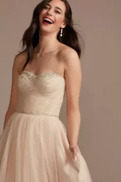 Pleated Bodice Tulle Strapless Plus Wedding Dress -Floral Applique Dresses Shop WG4039 STNCSHMR DBSTU PROD5 146