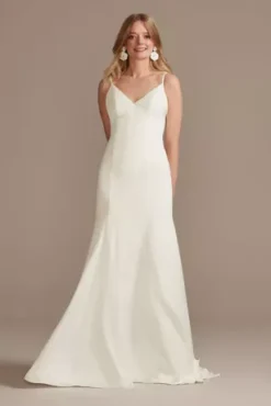 Crepe Back Satin Spaghetti Strap V-Neck Slip Dress