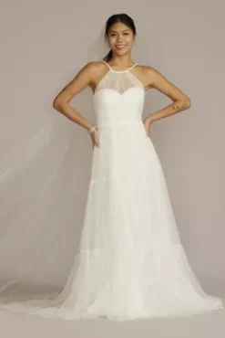 Halter Tulle Wedding Gown With Tiered Skirt