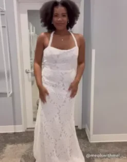 Floral Lace Halter Sheath Wedding Gown -Floral Applique Dresses Shop WG4055