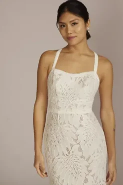 Floral Lace Halter Sheath Wedding Gown -Floral Applique Dresses Shop WG4055 IVYCSHMR DBSTU PROD1 124