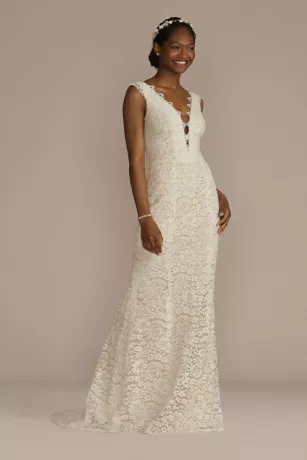 Allover Lace Tank Wedding Gown With V-Back Detail 1 Allover Lace Tank Wedding Gown With V-Back Detail