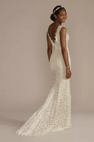 Allover Lace Tank Wedding Gown With V-Back Detail 2 Allover Lace Tank Wedding Gown With V-Back Detail - Image 2