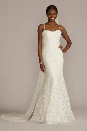 Spaghetti Strap Allover Lace Sheath Wedding Gown 1 Spaghetti Strap Allover Lace Sheath Wedding Gown