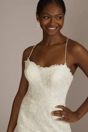 Spaghetti Strap Allover Lace Sheath Wedding Gown 5 Spaghetti Strap Allover Lace Sheath Wedding Gown - Image 5