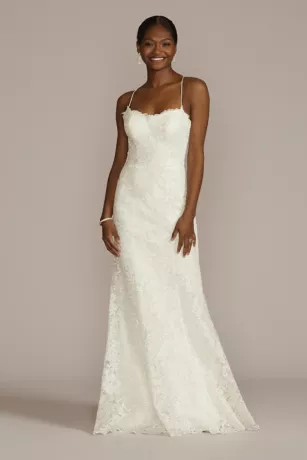 Spaghetti Strap Allover Lace Sheath Wedding Gown 2 Spaghetti Strap Allover Lace Sheath Wedding Gown - Image 2