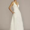 3D Floral Crepe A-Line Wedding Dress With Pockets
