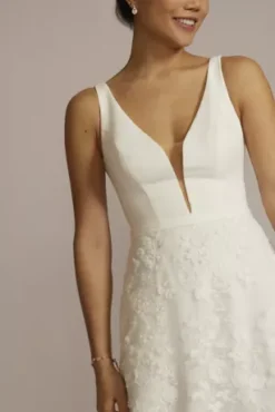 3D Floral Crepe A-Line Wedding Dress With Pockets -Floral Applique Dresses Shop WG4068 SOFTWHITE DBSTU PROD3 077