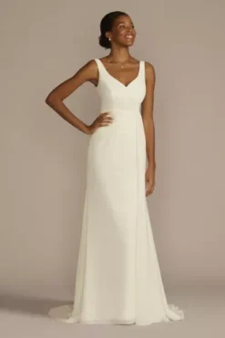 Pleated Chiffon V-Neck Tank A-Line Wedding Dress