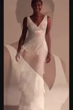 V-Neck Tiered Lace Tank Wedding Dress -Floral Applique Dresses Shop WG4087 SOFTWHITE DBSTU PROD10