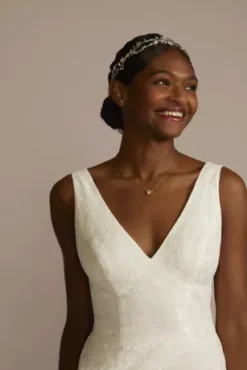 V-Neck Tiered Lace Tank Wedding Dress -Floral Applique Dresses Shop WG4087 SOFTWHITE DBSTU PROD10 2769