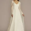 Long Sleeve Lace Bodice Tulle A-Line Wedding Dress