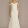 Off-Shoulder Lace Applique Sheath Wedding Dress