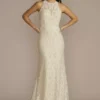Halter Neck Button Back Allover Lace Wedding Dress