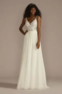 Lace Bodice Spaghetti Strap A-line Wedding Dress