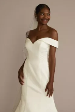 Off-Shoulder Satin Mermaid Wedding Dress 5 Off-Shoulder Satin Mermaid Wedding Dress -Floral Applique Dresses Shop WG4093 IVORY DBSTU PROD10 1431