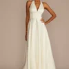 Plunging Halter Satin A-Line Wedding Dress