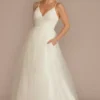 Beaded Strap Low Back Tulle A-Line Wedding Dress
