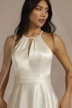 High Neck Satin A-Line Wedding Dress -Floral Applique Dresses Shop WG4101 SOFTWHITE DBSTU PROD1 628