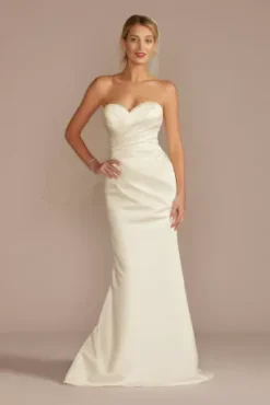 Satin Ruched Bodice Wedding Dress With Overskirt -Floral Applique Dresses Shop WG4107 IVORY DBSTU PROD4 119