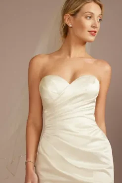 Satin Ruched Bodice Wedding Dress With Overskirt -Floral Applique Dresses Shop WG4107 IVORY DBSTU PROD4 178