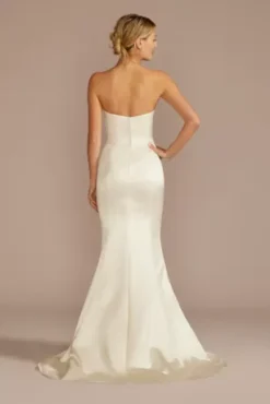 Satin Ruched Bodice Wedding Dress With Overskirt -Floral Applique Dresses Shop WG4107 IVORY DBSTU PROD4 210