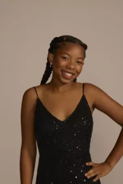 Allover Sequin Floral Embroidered V-Neck Sheath -Floral Applique Dresses Shop WGIN08T BLACK PRM PROD11 042