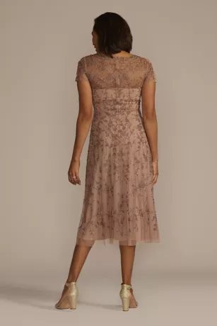 Cap Sleeve Beaded Illusion Tea Length A-Line Dress 2 Cap Sleeve Beaded Illusion Tea Length A-Line Dress - Image 2