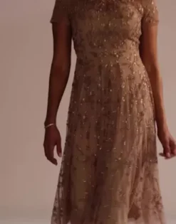 Cap Sleeve Beaded Illusion Tea Length A-Line Dress 7 Cap Sleeve Beaded Illusion Tea Length A-Line Dress -Floral Applique Dresses Shop WGIN12K Blush