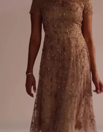 Cap Sleeve Beaded Illusion Tea Length A-Line Dress 4 Cap Sleeve Beaded Illusion Tea Length A-Line Dress - Image 4