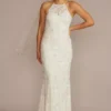 Allover Beaded High Neck Wedding Dress