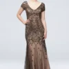 Bead And Sequin Embellished Mesh Overlay Gown