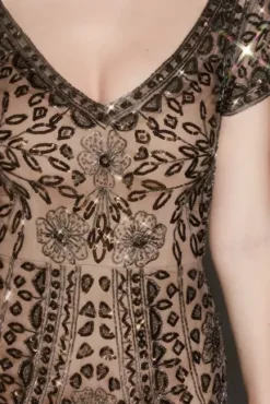 Bead And Sequin Embellished Mesh Overlay Gown 7 Bead And Sequin Embellished Mesh Overlay Gown -Floral Applique Dresses Shop WGIN18924 TAUPE MOB PROD5 037