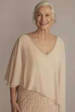 Beaded V-Neck Sheath Gown With Chiffon Capelet -Floral Applique Dresses Shop WGIN2001B BLUSH MOB PROD2 096