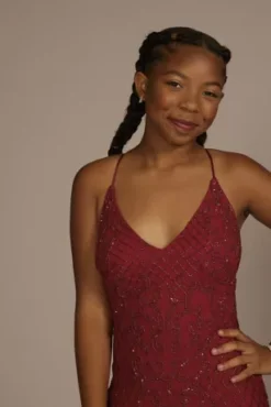 Patterned Beaded And Sequined Sheath With Slit 6 Patterned Beaded And Sequined Sheath With Slit -Floral Applique Dresses Shop WGIN29T RED PRM PROD11 061