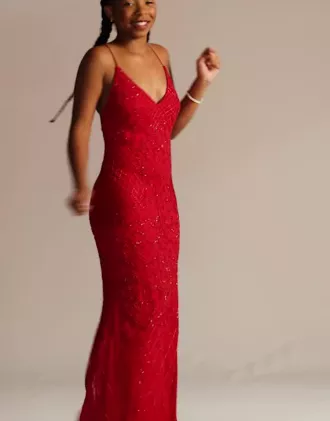 Patterned Beaded And Sequined Sheath With Slit 4 Patterned Beaded And Sequined Sheath With Slit - Image 4