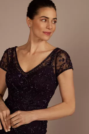 Short Sleeve Beaded Sheath Dress With Godets 3 Short Sleeve Beaded Sheath Dress With Godets - Image 3