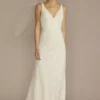 Open Back V-Neck Beaded Sheath Wedding Dress