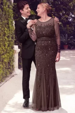 Long Sleeve Beaded Illusion Godet Hem Dress -Floral Applique Dresses Shop WGIN5188D 1 PDP Crop JUNE21 1920x2880