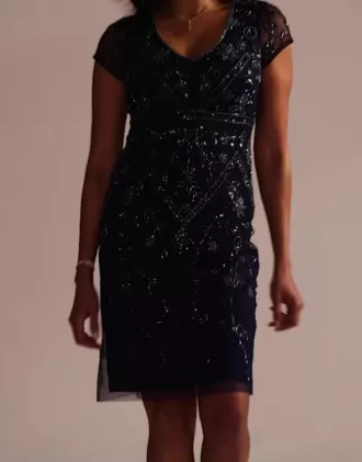 Allover Beaded Cap Sleeve Sheath Dress 4 Allover Beaded Cap Sleeve Sheath Dress - Image 4