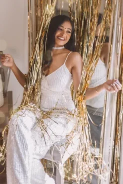 Sequin Spaghetti Strap Blouson Jumpsuit -Floral Applique Dresses Shop WGIN879 1 PDP Crop JUN23 1920x2880