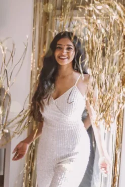 Sequin Spaghetti Strap Blouson Jumpsuit -Floral Applique Dresses Shop WGIN879 2 PDP Crop JUN23 1920x2880